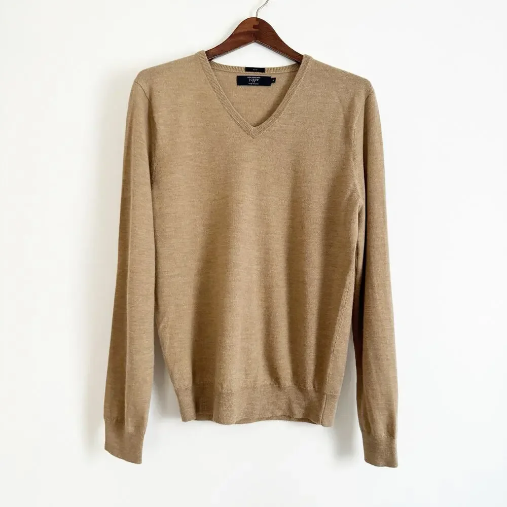 J. CREW Merino Wool V Neck Sweater Tan Medium M